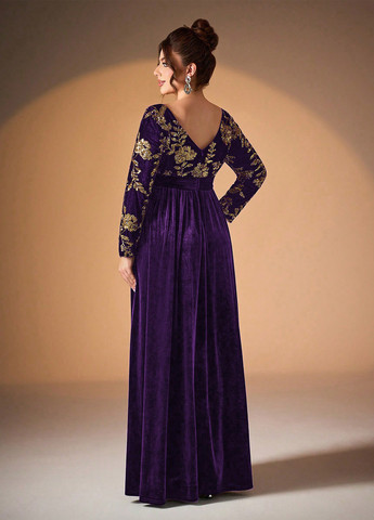 Фиолетовое вечернее платье в стиле ампир SHEIN однотонное