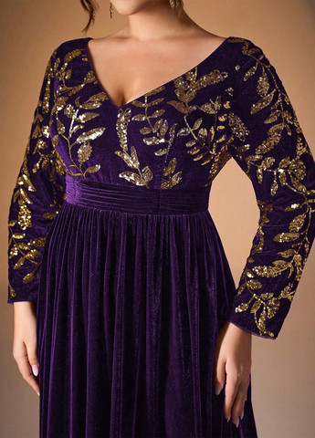 Фиолетовое вечернее платье в стиле ампир SHEIN однотонное