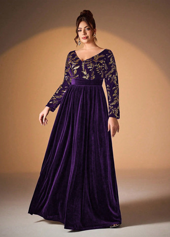 Фиолетовое вечернее платье в стиле ампир SHEIN однотонное