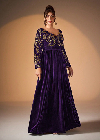 Фиолетовое вечернее платье в стиле ампир SHEIN однотонное