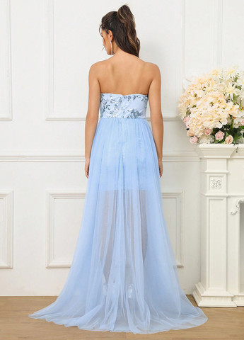 Голубое праздничный, вечернее платье с открытой спиной SHEIN однотонное