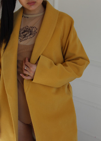 Світло-жовтий демісезонне Пальто на запах Sunny эко кашемир 42-44 Guseva Wear