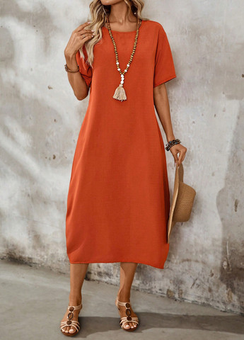 Помаранчева кежуал сукня сукня-футболка SHEIN однотонна