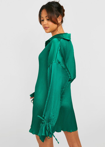 Зелена кежуал сукня сукня-сорочка, плісована Boohoo однотонна