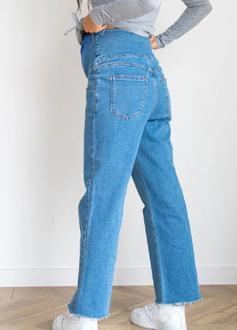 Свободные джинсы для беременных прямые с удобным бандажным трикотажным животиком синие To Be - (253914794)
