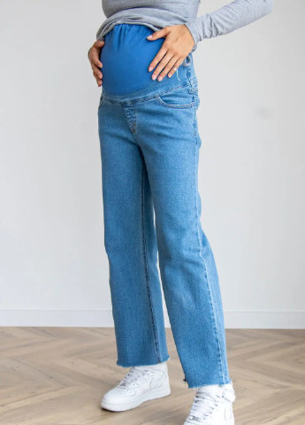 Свободные джинсы для беременных прямые с удобным бандажным трикотажным животиком синие To Be - (253914794)