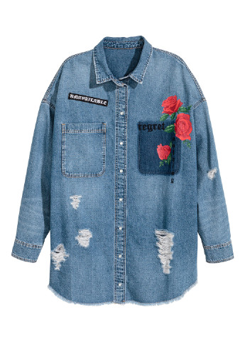Джинсовая джинсовая рубашка с цветами H&M