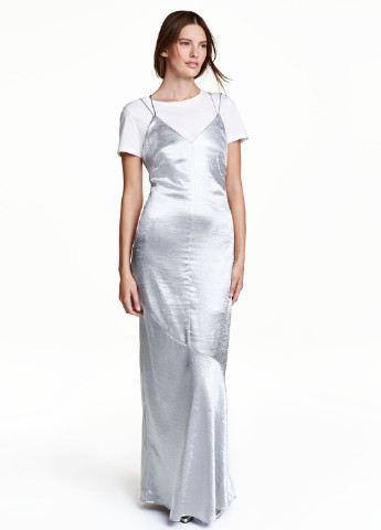 Серебряное кэжуал платье годе, платье-комбинация H&M однотонное