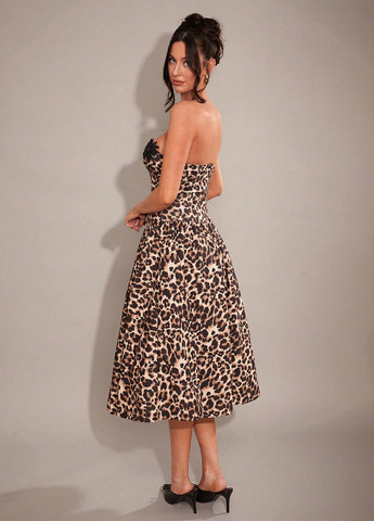 Комбінована святковий, кежуал сукня кльош, з відкритими плечима, з відкритою спиною SHEIN леопардовий