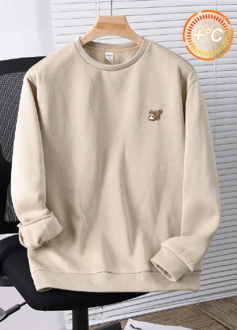 SHEIN свитшот однотонный бежевый спортивный, кэжуал футер, полиэстер