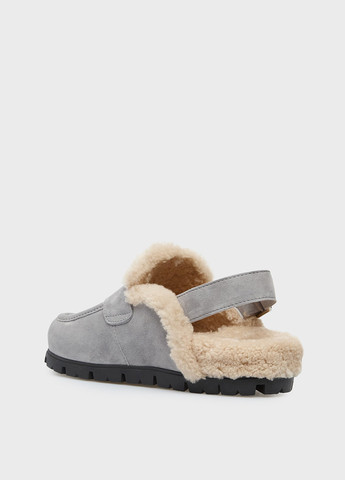 Серебряные сабо PRPY без каблука с мехом