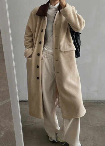 Светло-бежевое зимнее Пальто однобортное SHEIN