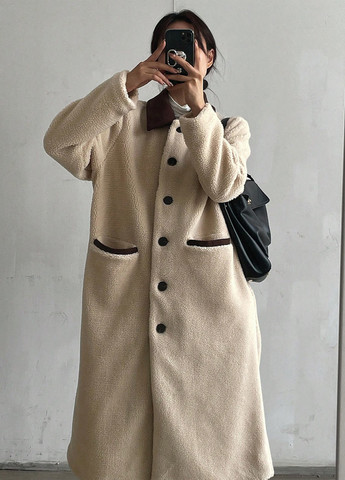 Светло-бежевое зимнее Пальто однобортное SHEIN