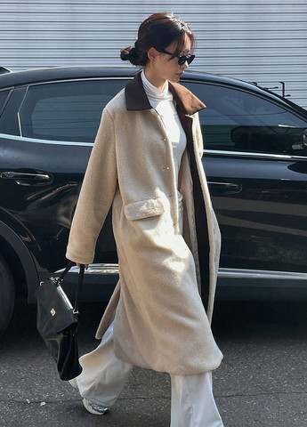 Светло-бежевое зимнее Пальто однобортное SHEIN