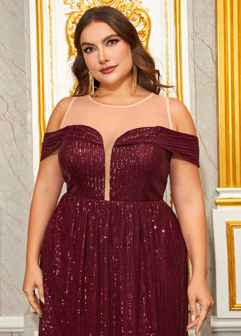 Бордова вечірня сукня з відкритими плечима SHEIN однотонна