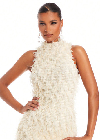 Молочное коктейльное платье футляр SHEIN однотонное