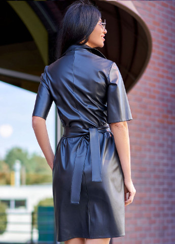 Чорна повсякденний сукня-халат з еко-шкіри Jadone Fashion