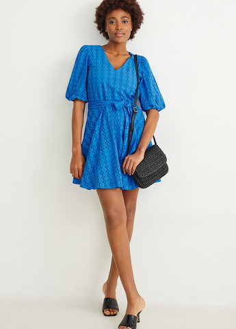 Синее кэжуал платье клеш C&A однотонное