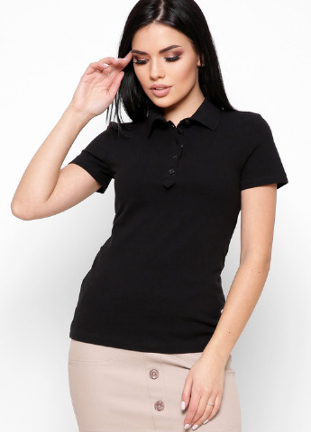 Черная женская футболка-поло CRC однотонная