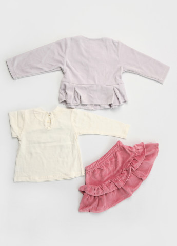 Розовый демисезонный комплект (кофта, жакет, юбка) Фламинго