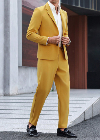 Гірчичний демісезонний костюм (піджак, штани) брючний SHEIN