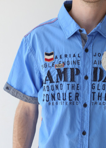 Сорочка чоловіча синя короткий рукав з написами Camp David приталенная (253597136)