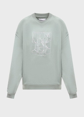 Серо-зеленый свитшот Calvin Klein Jeans рисунок без декора (366302295)