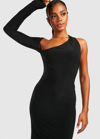 Чорна вечірня сукня на одне плече Boohoo однотонна