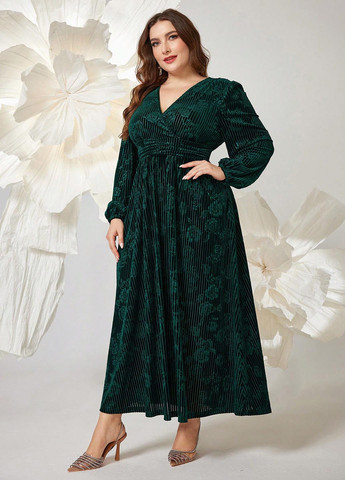 Изумрудное праздничный, кэжуал платье SHEIN с цветочным принтом