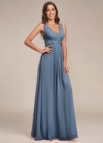 Серо-голубое вечернее, праздничный платье на запах SHEIN однотонное