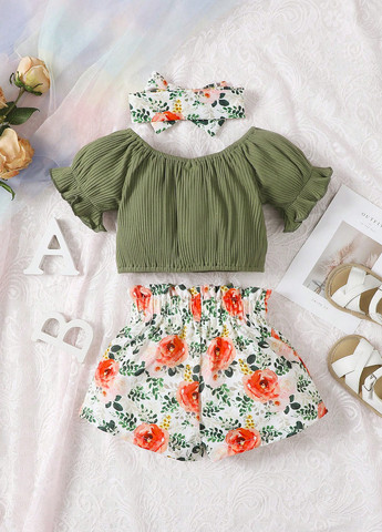 Комбинированный демисезонный костюм (топ, шорты) с шортами SHEIN