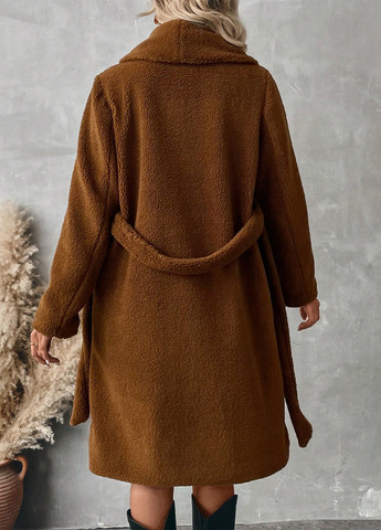Коричневое зимнее Пальто двубортное SHEIN