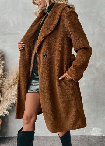 Коричневое зимнее Пальто двубортное SHEIN