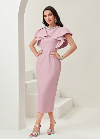 Рожева вечірня сукня футляр SHEIN однотонна