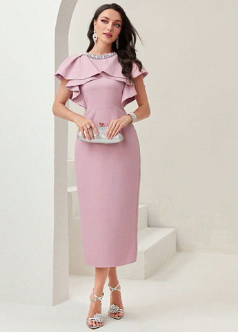 Рожева вечірня сукня футляр SHEIN однотонна