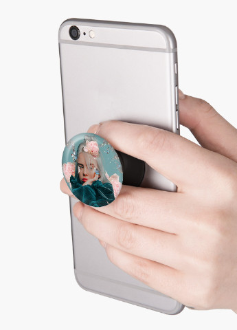 Попсокет (Popsockets) держатель для смартфона Билли Айлиш (Billie Eilish) (8754-1601) Черный MobiPrint (216748478)