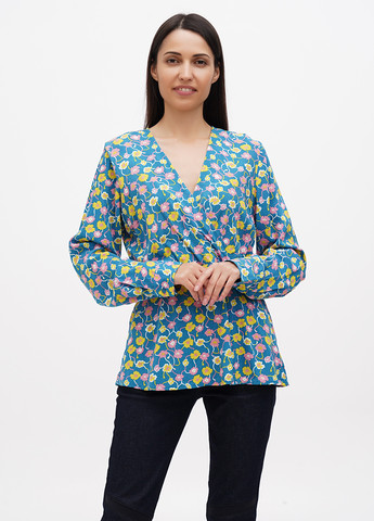 Бірюзова демісезонна блуза з баскою YAS