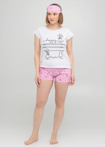 Рожева всесезон піжама (футболка, шорти, маска для сну) футболка + шорти Lucci