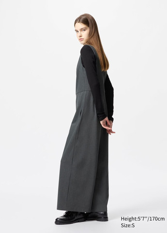 Комбінезон Uniqlo комбінезон-брюки однотонний сірий діловий поліестер