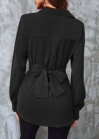 Чёрная блуза на запах, с баской SHEIN
