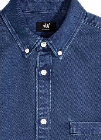 Сорочка H&M однотонна темно-синя джинсова бавовна, поліестер