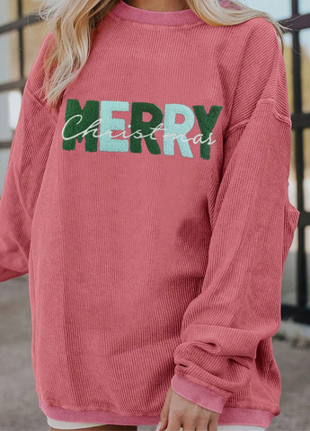 Рожевий світшот SHEIN новорічний аплікація, вишивка (334151899)