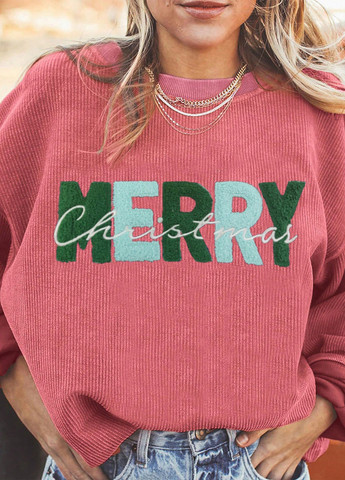 Рожевий світшот SHEIN новорічний аплікація, вишивка (334151899)