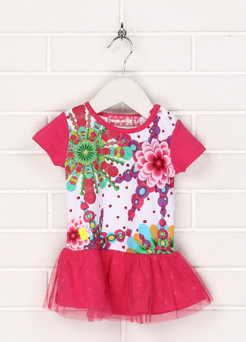 Фуксиновое (цвета Фуксия) кэжуал платье с заниженной талией Desigual с цветочным принтом