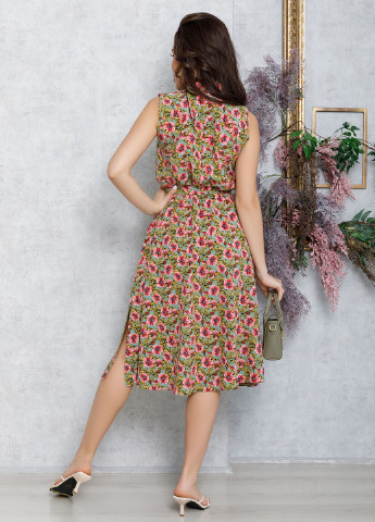 Оливкова (хакі) кежуал плаття ISSA PLUS з квітковим принтом