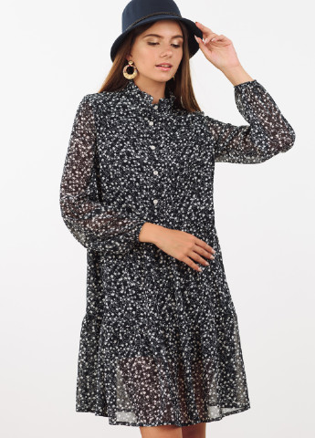 Темно-синее кэжуал платье а-силуэт Azuri с цветочным принтом