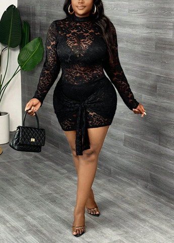 Черное вечернее платье платье-водолазка SHEIN однотонное