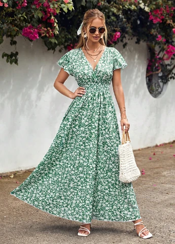 Зелена кежуал сукня кльош SHEIN з квітковим принтом