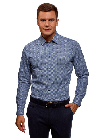Бледно-синяя кэжуал рубашка с геометрическим узором Oodji с длинным рукавом