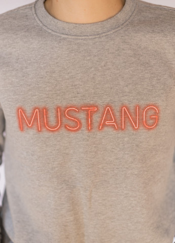 Mustang світшот логотип сірий кежуал бавовна, трикотаж